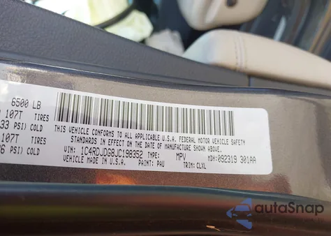 2018 Dodge Durango Gt Awd from USA, damaged, VIN 1C4RDJDG8JC198352